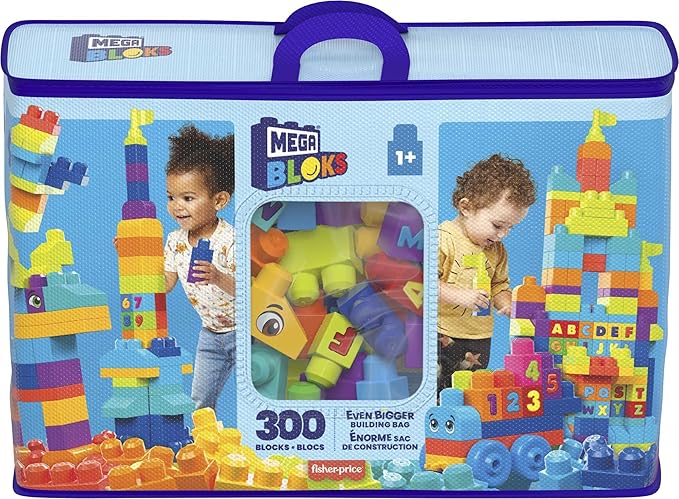 MEGA BLOKS First Builders Toddler Blocks Toys Set, Even Bigger Building Bag with 300 Pieces and Storage 1+ Years