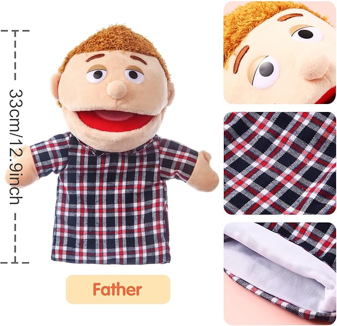 1 Pcs Family Hand Puppets 12 Inch Grandparents, Mom & Dad