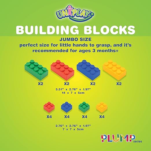 UNiPLAY Plump Soft Building Blocks - 24-Piece Jumbo Stacking Multicolor Set for Early Cognitive Development and Creative Play 3 Months+