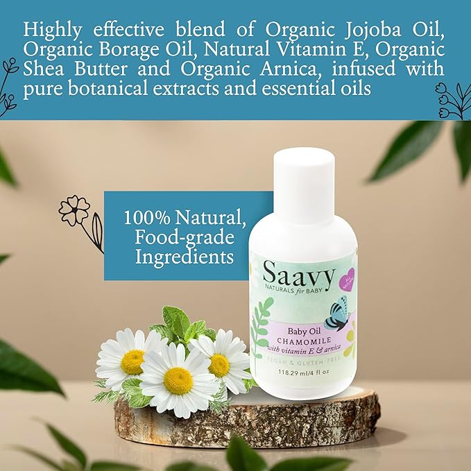 Saavy Naturals Chamomile Baby Oil Pack, Sensitive Baby Oil for Skin with Jojoba Oil