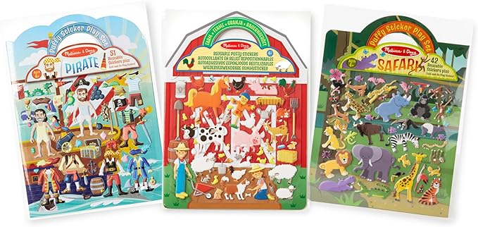 Melissa & Doug Puffy Sticker Play Sets - Safari, Pirate, On the Farm - Reusable Dress Up Doll Stickers, Restickable Puffy Sticker Book For Kids Ages 4+
