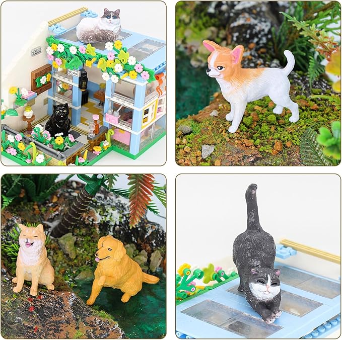 iftnotea 12PCS Small Dog and Cat Figurines for Kids - Puppy Toy Figures with Golden Retriever Husky Colie Pug Shorthair Cat