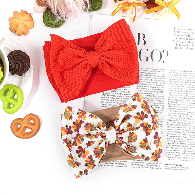 YanJie Thanksgiving Baby Headbands Turkey Printed Bows Newborn Hair Bows