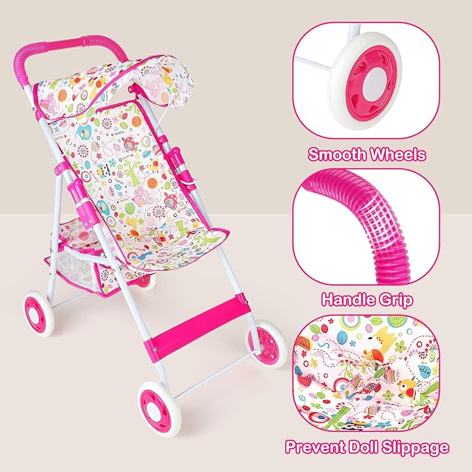 deAO Baby Doll Stroller Set Baby Doll Accessories with Feeding 12in 14in 16in Doll