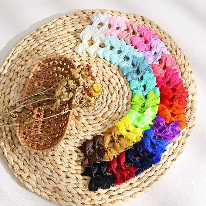 48PCS OAOLEER Fully Lined Hair Clips and Bows for Baby 24 Color D-48pcs)