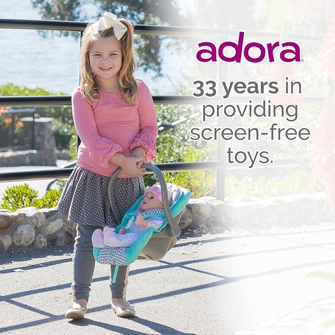Adora Baby Doll Car Seat Carrier with Removable Seat Cover - Machine Washable, Fits Most Dolls & Plush Animals Up To 20” 2+ -
