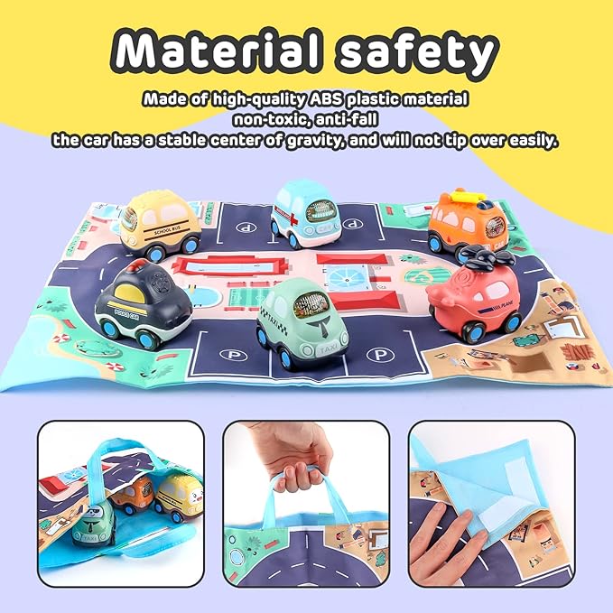 Inertia Baby Toy Cars Gifts with Storage Bag, 6 Pcs Push and Go Kids Early Educational Toys for 1 2 3 Year Old Boys Girls