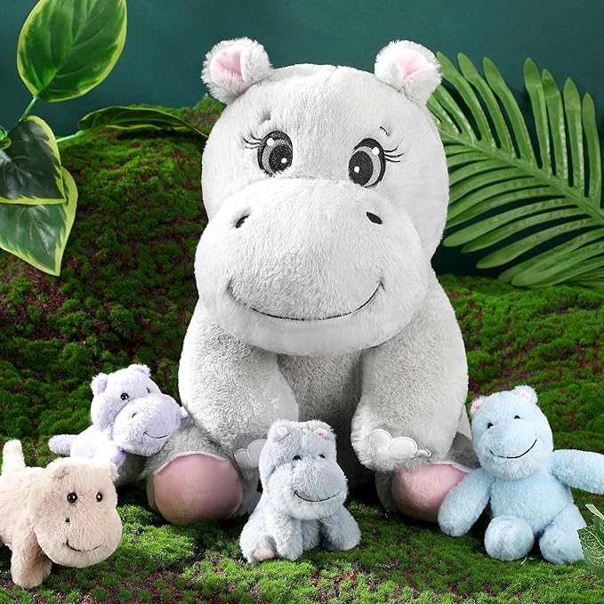 HyDren 5 Pieces Hippo Plush Toys Set Mom Hippo Stuffed 4 Baby