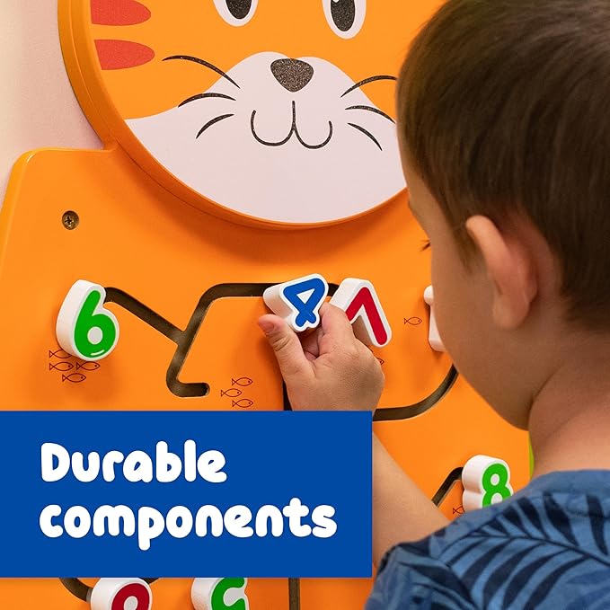 SPARK & WOW Cat Activity Wall Panel - Ages 18m+ - Montessori Sensory Wall Toy - Number Matching Activity - Busy Board - Toddler Room Décor