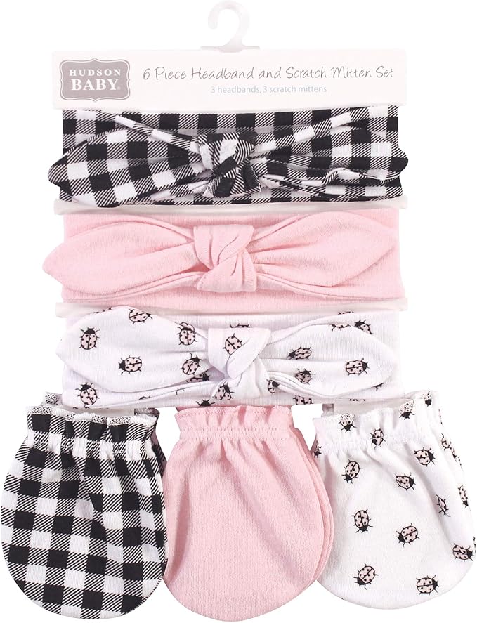 Hudson Baby Baby Girls' Cotton Headband and Scratch Mitten Set