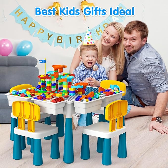 Toddlers Kids Table and Chair Set: Activity Table with 152Pcs 4 Chairs 3-10 Year