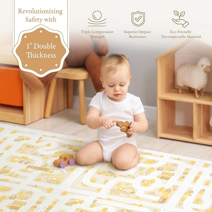 Super 1 Inch Thick Premium Quality Exercise & Baby Foam Play Mats - Expandable & Large Non-Toxic Odorless Floor Mat 6 Tiles 6x4ft -