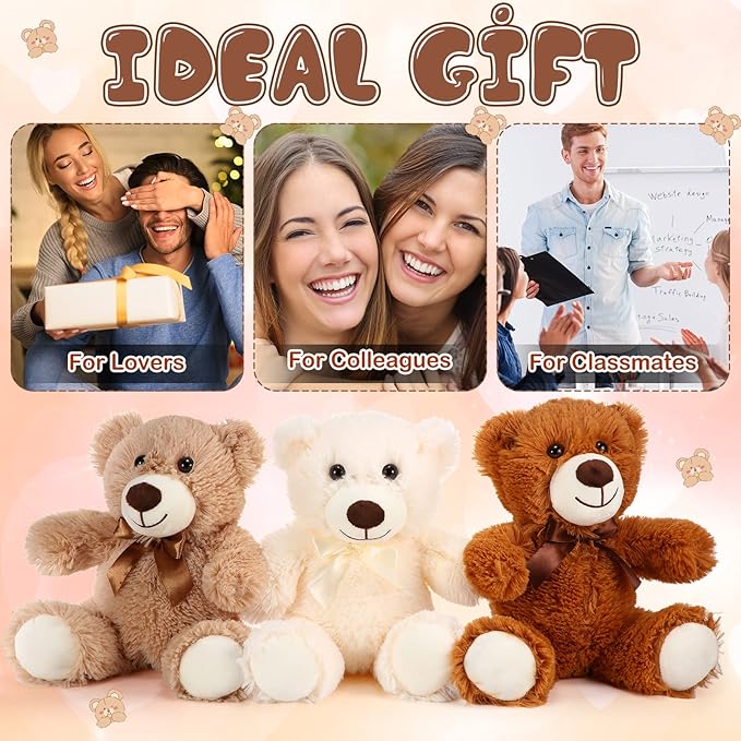 HyDren 6 Pcs Bears Bulk Stuffed Animal Small Bears Baby Shower Bears Plush Toys Employee Appreciation Easter Graduation Gifts(White, Brown