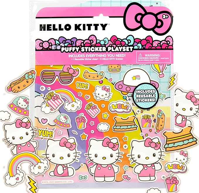 Hello Kitty Puffy Sticker Playset, Includes Over 50 Hello Kitty Reusable Book Stickers
