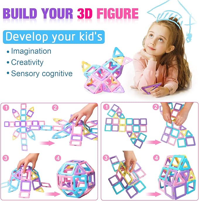 Magnetic Tiles Toys for 3 4 5 6 7 8+ Year Old Boys Girls Upgrade Macaron Castle Blocks Building Set for Toddlers STEM Creativity/Educational Toys for Kids Age 3-6 Christmas Birthday Gifts