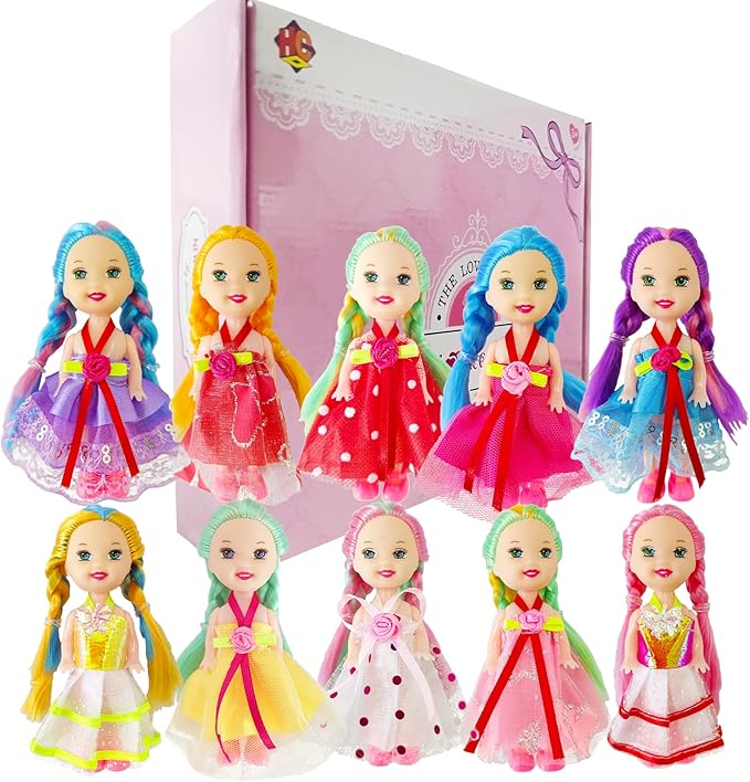 10 Sets of 4-Inch Mini Girl Dolls with Handmade Clothes