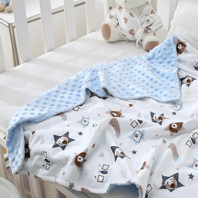 DaysU Silky Micro Soft Plush Baby Blankets for Girls with Print Animal Pattern and Soothing Raised Dots, Double Layer Bed Throws for Baby Crib 30x40 Inches