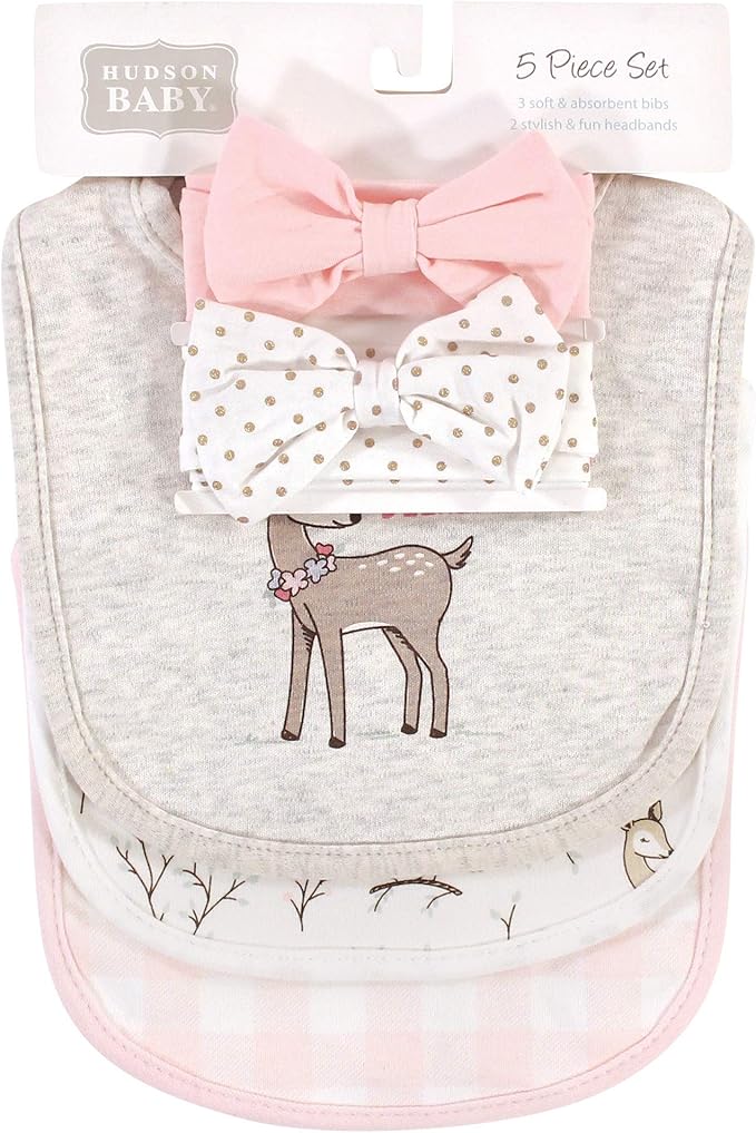Hudson Baby Unisex BabyCotton Bib and Headband or Caps Set