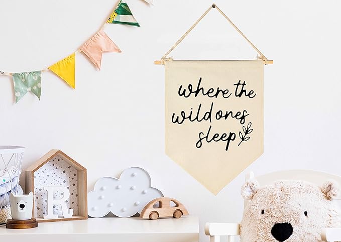 GEANHIL 'Where The Wild Ones Sleep' Natural Beige Banner - Wall Decor Gift for Nursery Bedroom Kids' Room, New Year