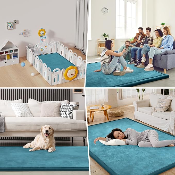 Baby Play Mat Coral Velvet Nursery Rug - 13’1” X 6’7” Memory Foam Area Rug Soft Padded Carpet