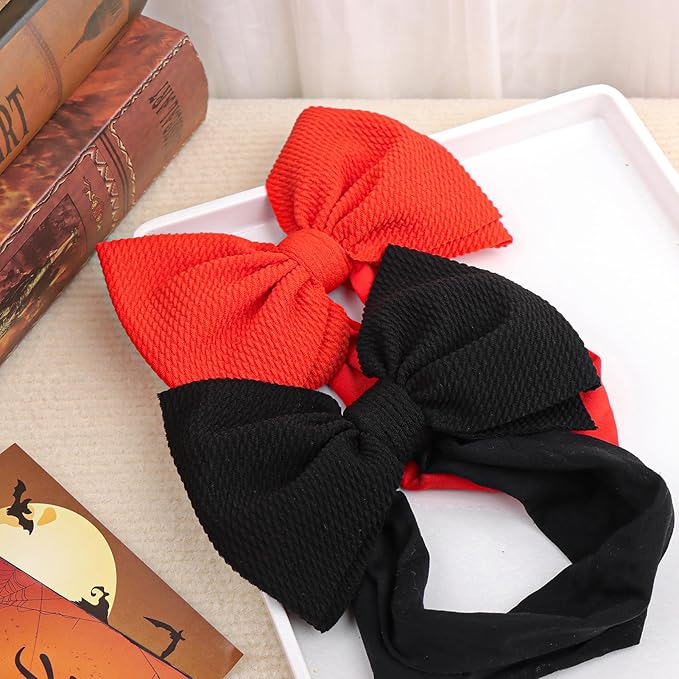 YanJie Halloween Baby Headbands Cheer Bow, Orange Hair Bow Black 2Pcs