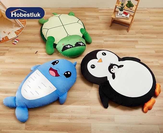 Bean Bag Chairs Bean Bag Floor Cushion Sleeping Mat Bean Bag Chair Adults Beanbag Lounger with Cute Penguin Design for Living Room Bedroom or Playroom (Large,Black)