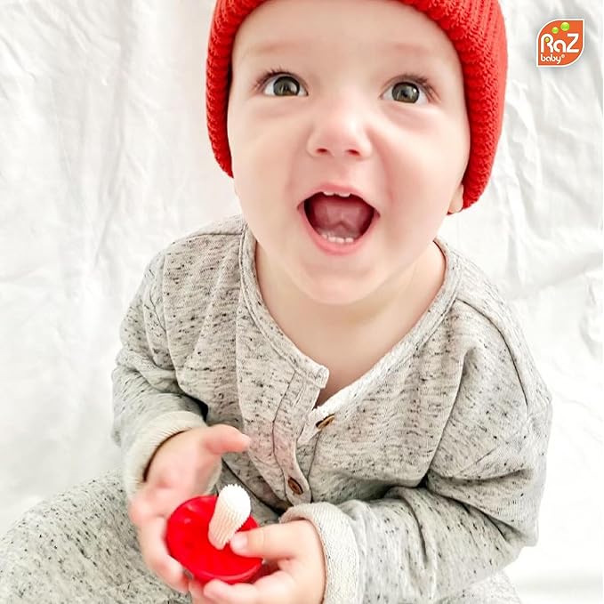 RaZbaby Chompy Teether for Infant & Baby 3M+ Teether Toy with Massaging Bristles for Teething Relief Pacifier - Soothes Sore Gums