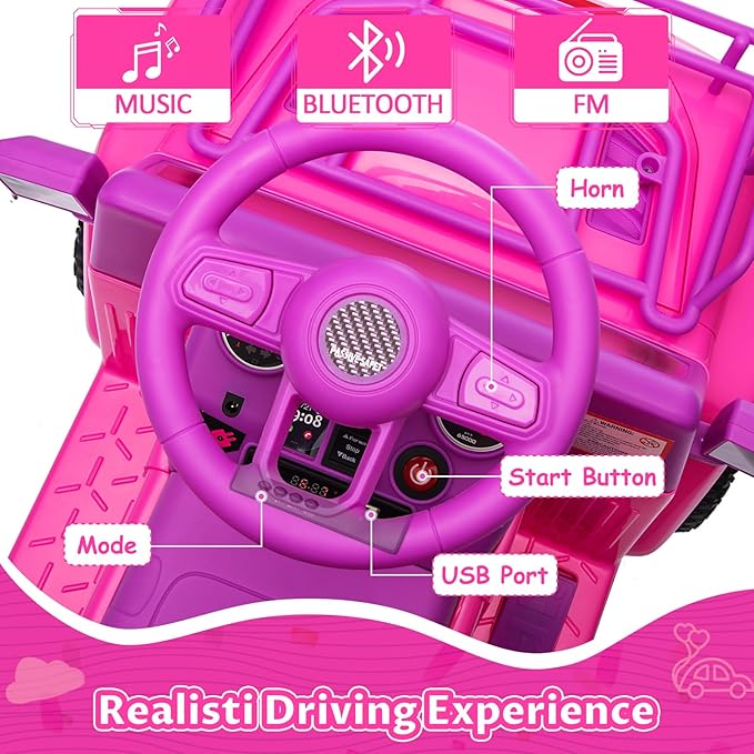 Hetoy 6V Ride On Car for Toddlers - Battery Powered Electric Car for Kids with Music, LED Light 4 Wheels 3-6 Years,