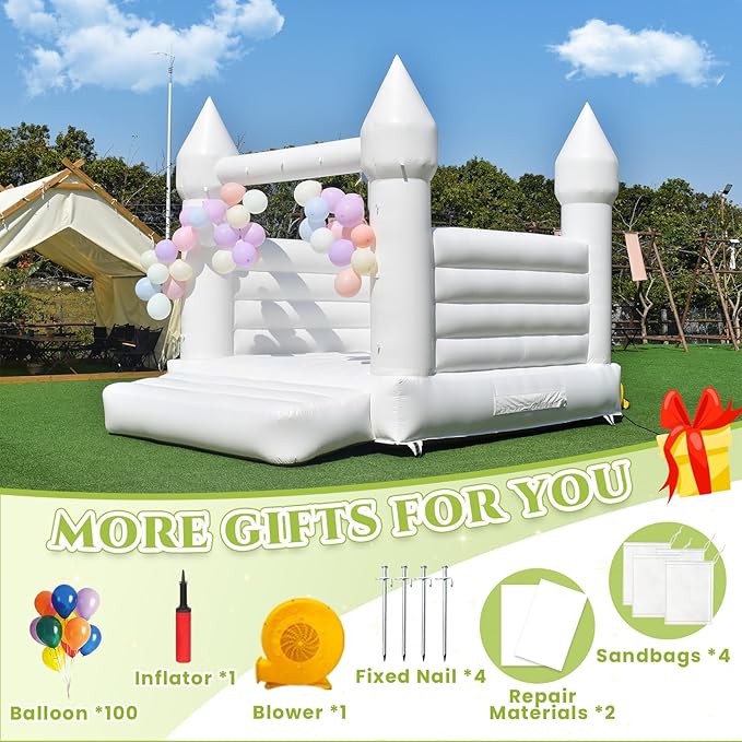 White Bounce House Inflatable Bounce House with Blower,13x12x10 FT Indoor