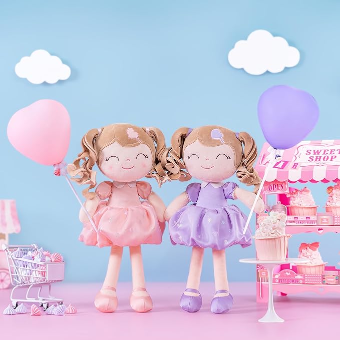 Gloveleya Baby Doll Baby Toys Gifts Plush Curly Kids Toys 2-4 Toddler 16" Pink