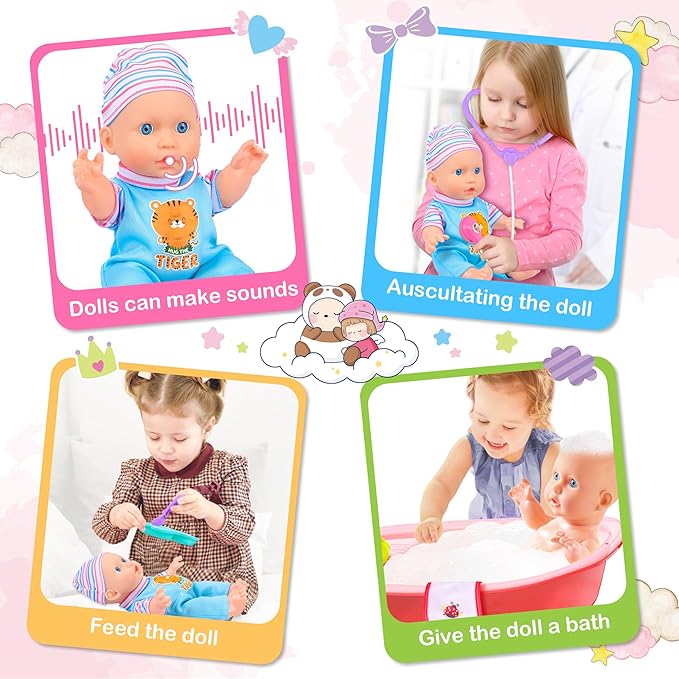 Baby Doll Care Toys, 30PCS Baby Doll Bath Set & Doctor Kit 3 4 5 6