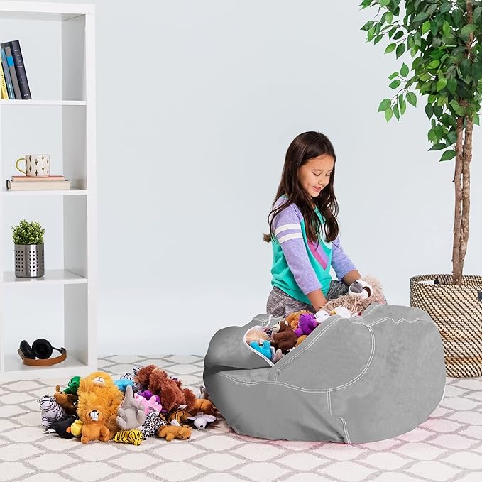 Posh Stuffable Kids Stuffed Animal Storage Bean Bag Chair Cover - Childrens Toy Organizer, X-Large 48" - Canvas Fun Creatures Coloring Fabric