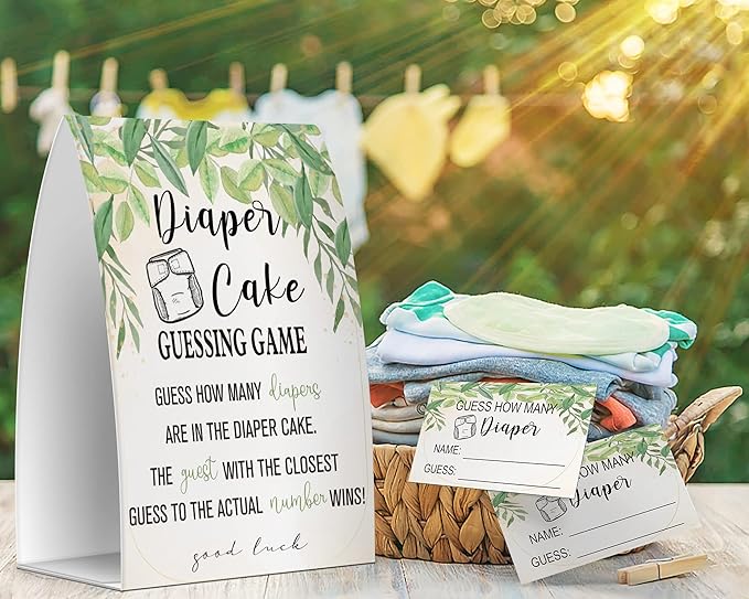 Diaper Cake Sign, Guess How Many Diapers 50 Cards(RCoated20)