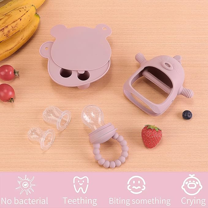 Baby Fruit Feeder Pacifier - 3 Pack | 1 Baby Food Feeder & 1 Baby Teether & 1 Baby Popsicle Molds