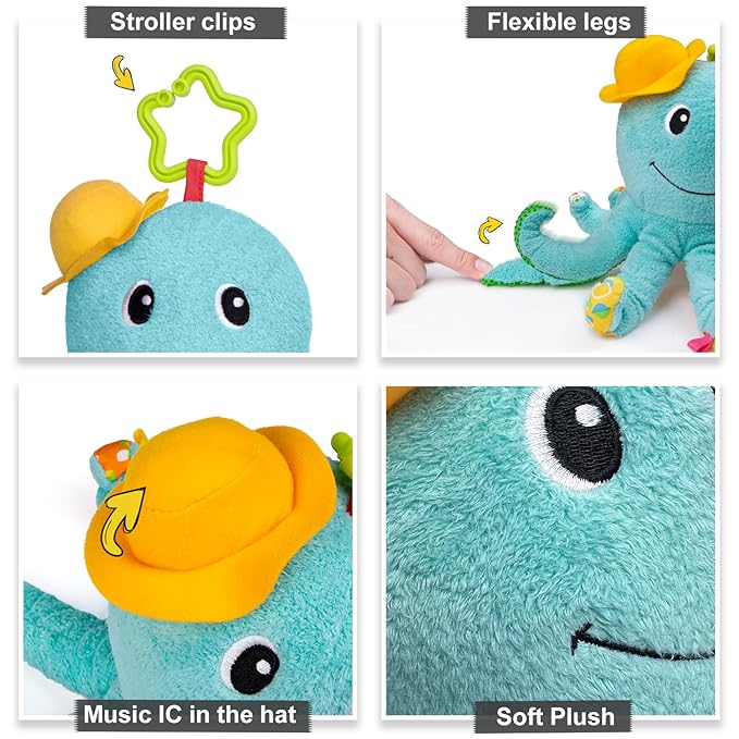 Infant Baby Musical Stuffed Animal Activity Soft Toys, Baby Teething Toys with Multi-Sensory Crinkle 0-3-6-12 Months