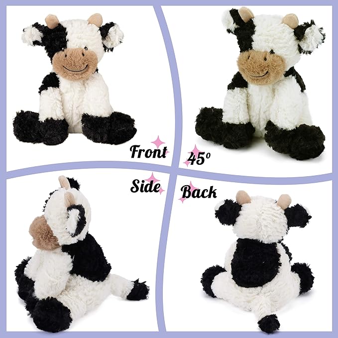 Hopearl Adorable Plush Cow Toy Floppy Dairy Cattle Soft Stuffed 9''