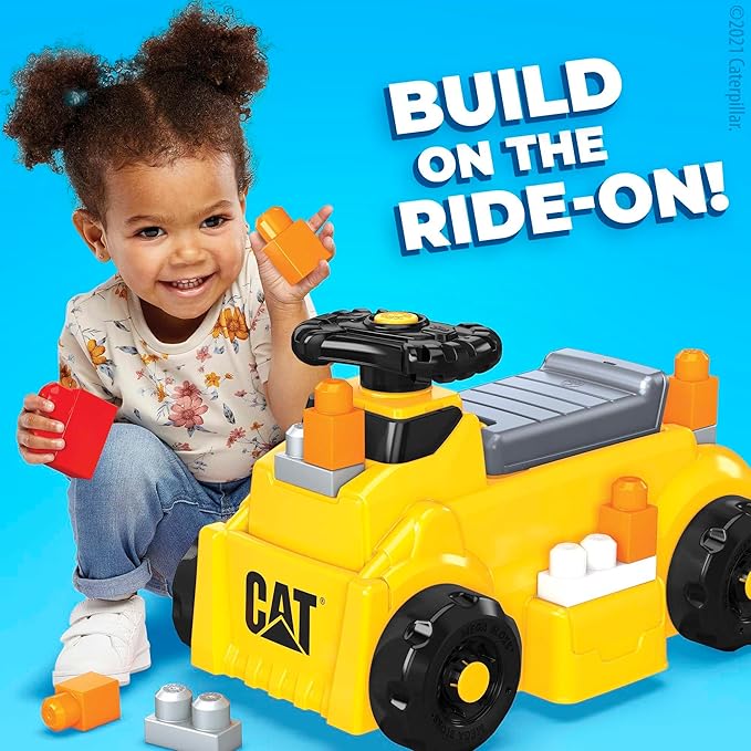 MEGA BLOKS First Builders Cat Toddler Building Blocks Toy Set, Build ‘n Play Ride-On with 11 Pieces and Storage 1+ Years