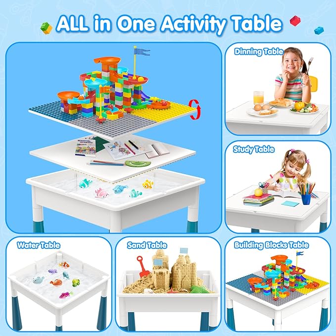 Toddlers Kids Table and Chair Set: Activity Table with 152Pcs 4 Chairs 3-10 Year