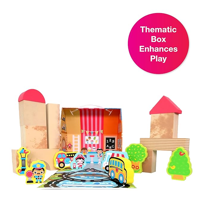 Edushape My Soft World Town Blocks for Toddlers 1-3 - Set of 29 Foam Blocks for Pretend Play, Creativity