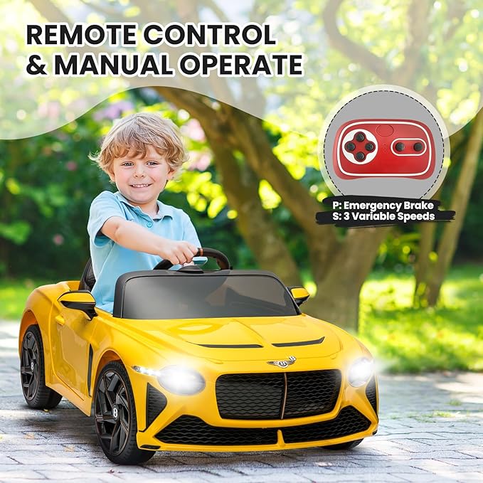Hetoy 12V Kids Ride On Car, Licensed Bentley Bacalar Electric Vehicles w/Parent Remote Control 3 Speeds,
