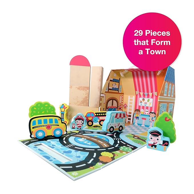 Edushape My Soft World Town Blocks for Toddlers 1-3 - Set of 29 Foam Blocks for Pretend Play, Creativity