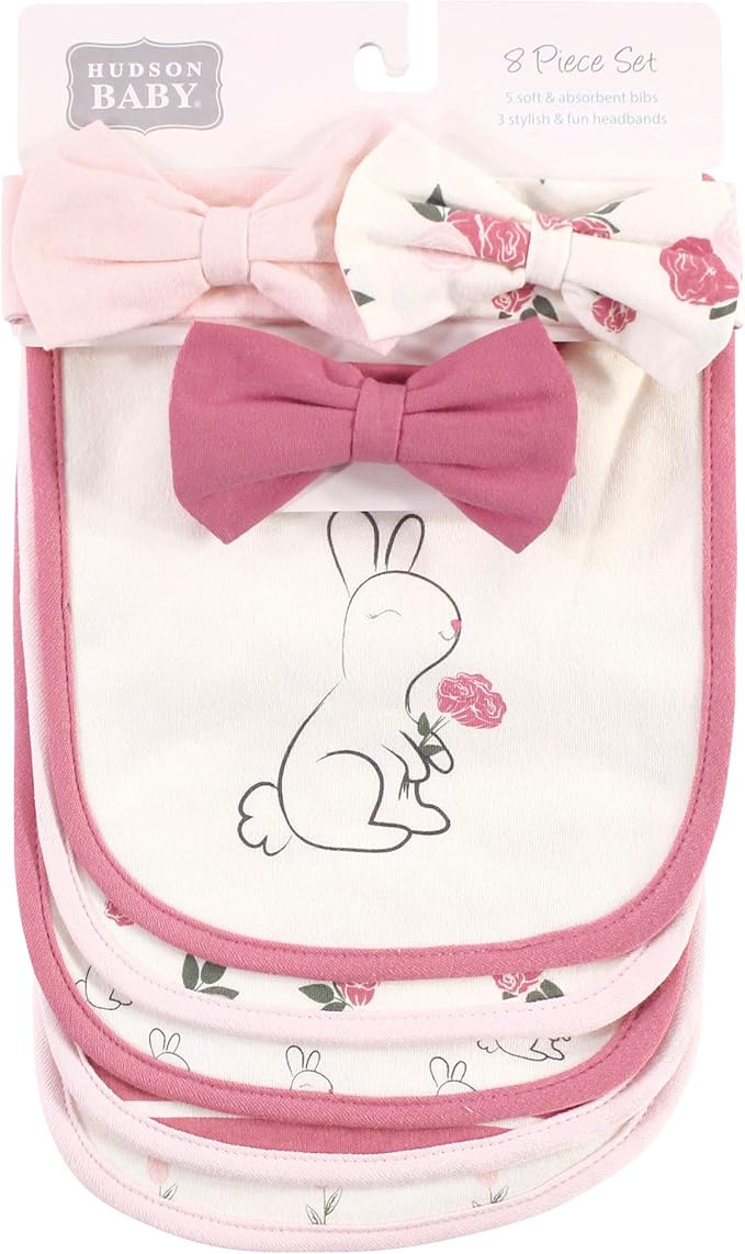 Hudson Baby Unisex BabyCotton Bib and Headband or Caps Set