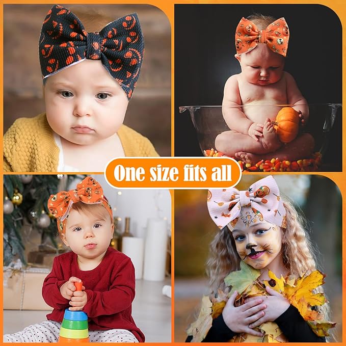 3pcs Halloween Baby Headbands, Trick or Treat Pumpkin Hair Bows