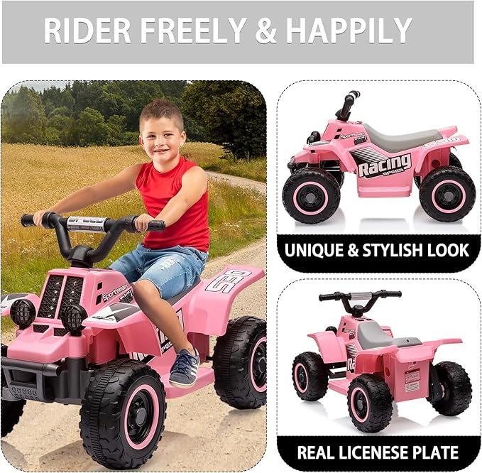 Hetoy 6V Kids Ride On Electric ATV, Ride Car with LED Headlights 1-3 Boys