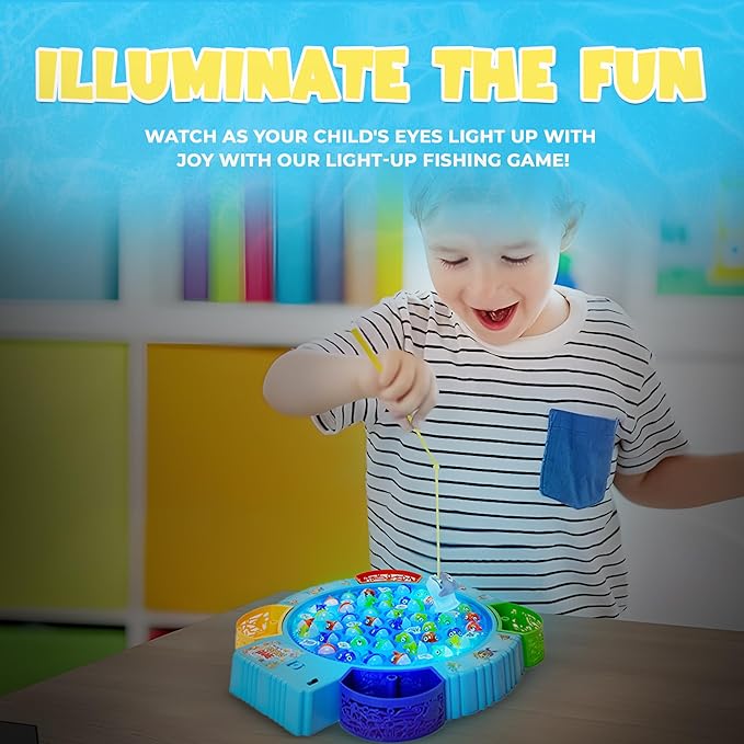 IPIDIPI TOYS Fishing Game for Kids, Light Up Magnetic Fishing Game for Toddlers - 45 Fish 8 Poles