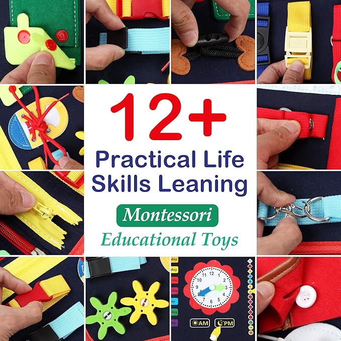Busy Board for Toddlers,Montessori Toys Developing Sensory Activity Book Preschool 1 2 3 4