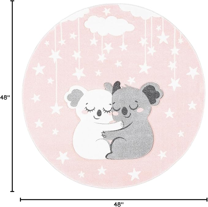 SAFAVIEH Carousel Kids Collection 4' Round Pink/White CRK195U Koala Hug Non-Shedding Nursery Playroom Area Rug