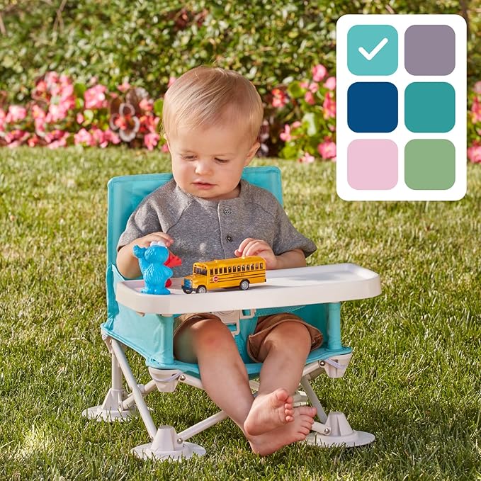 hiccapop OmniBoost Travel Booster Seat with Tray for Baby | Folding Portable Seat for Dining Table, Camping, Beach, Grandma’s | Tip-Free Design Straps to Kitchen Chairs
