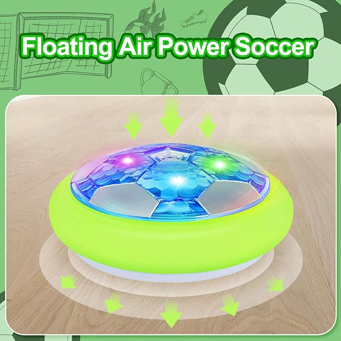 Hover Soccer Ball with 2 Goals-Boy Toys Rechargeable Air Floating Soccer Toy with LED Lights and Foam Bumper, Indoor Games for Kids 4-8-12 3 4 5 6 7 8 9 Year