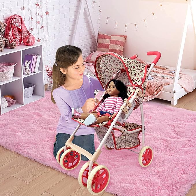 Baby Doll Stroller for Toddler Girls & Big Kids up to 8 Years Old | 28” Baby Stroller for Dolls, Toy Baby Stroller with Cute Coral Floral Print